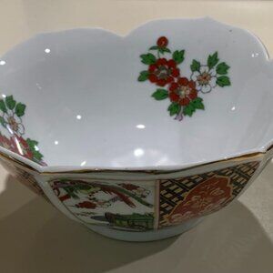 Vintage IMARI Porcelain Japanese Goshoguruma Rickshaw BOWL Dish Hand Painted